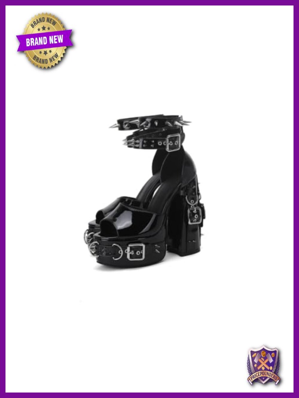 Patent Chunky Platform High Heeled Sandal with Rivets